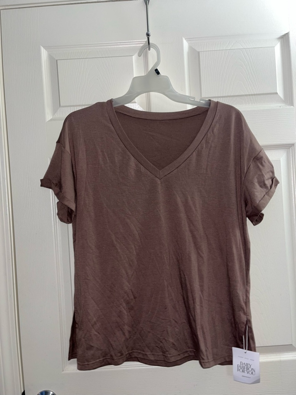 Soft V-Neck Short Sleeve Tee in Taupe